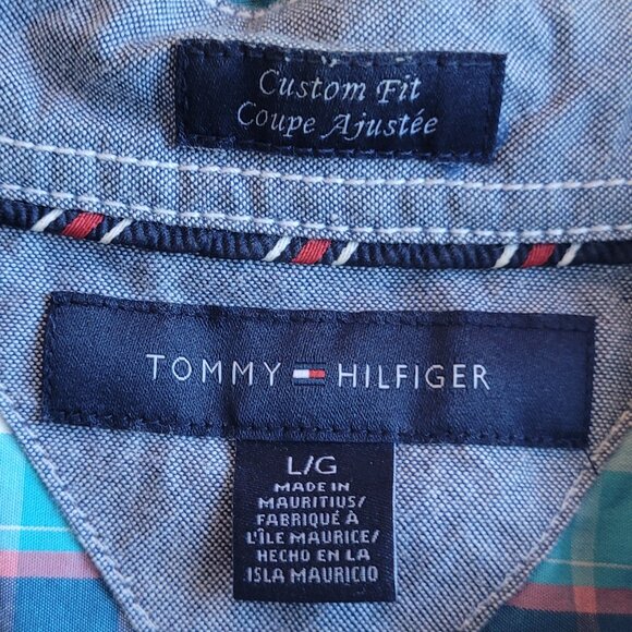 Tommy Hilfiger Plain Blue Short Sleeve Button Down Shirt Large L - Picture 5 of 5